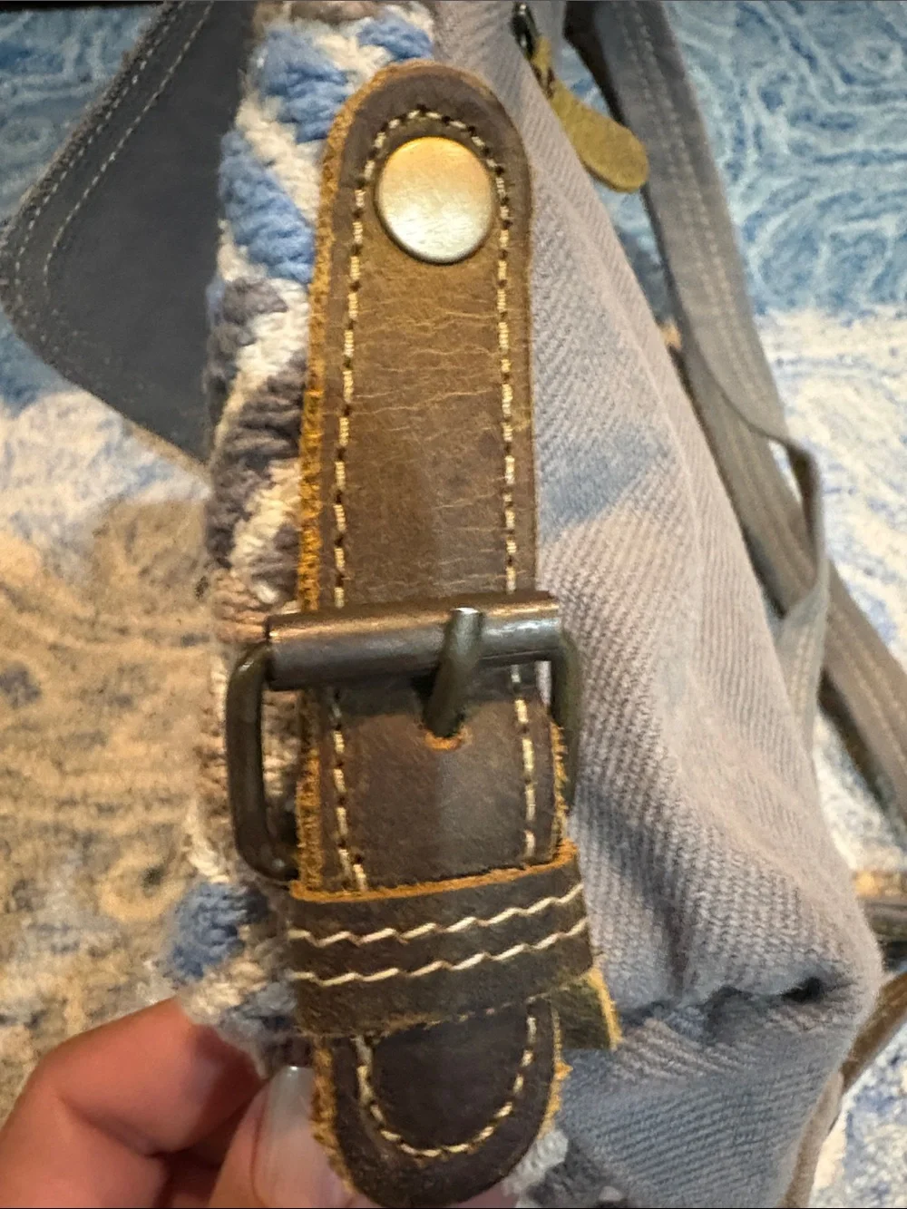 Myra Bag Canvas and Leather Backpack in Olive Green and Blue